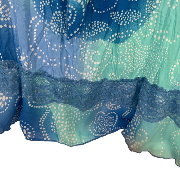 Dressbarn Woman Size 3x Blue & Green Swirl Polka Dot Sheer Blouse Lightweight - Picture 3 of 7